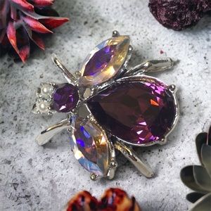 Adorable purple stone vintage big brooch pearl eye